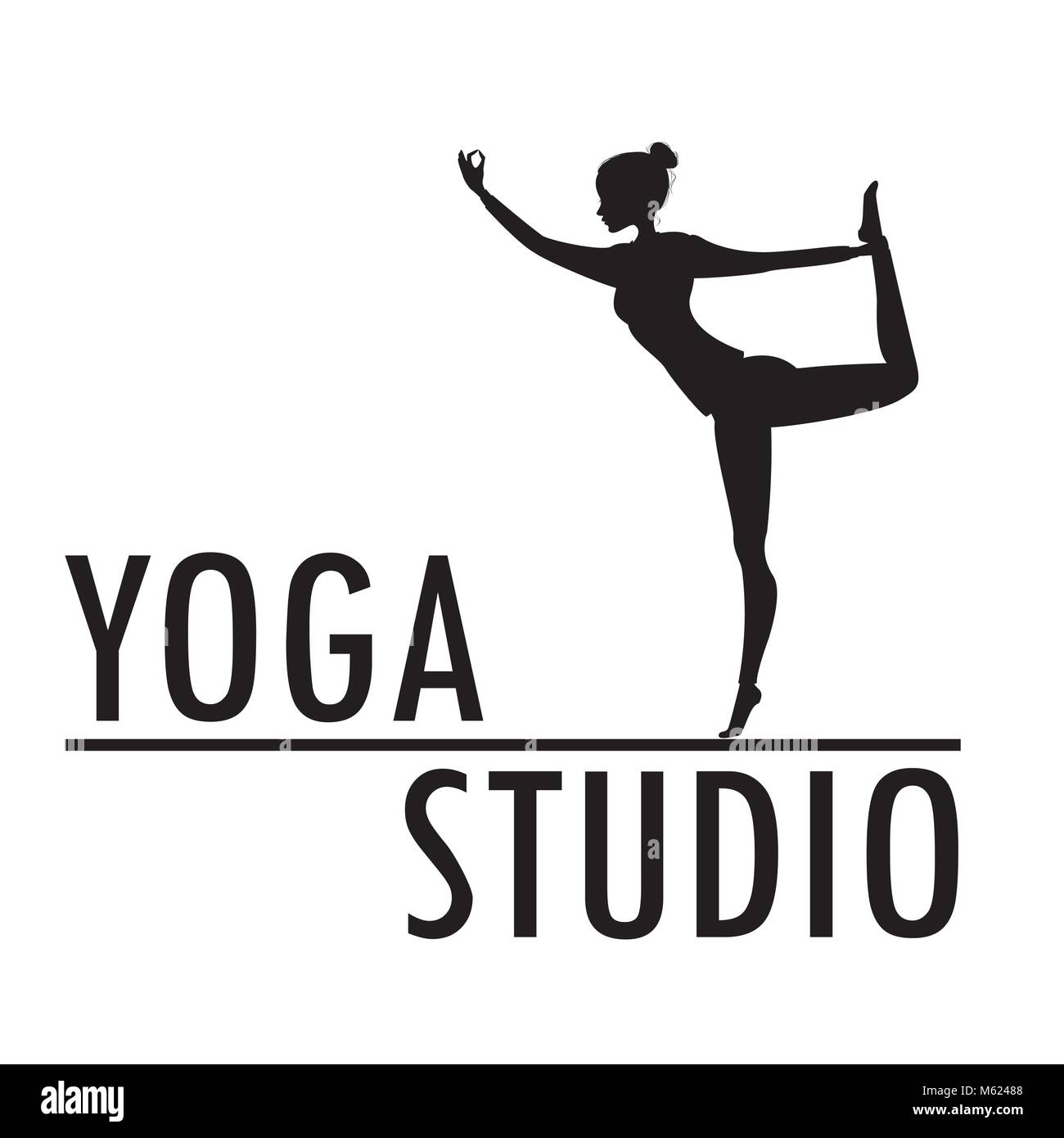 Il logo di Yoga modello. Studio Fitness design. Giovane donna pratica asana. EPS vettore 10. Illustrazione Vettoriale