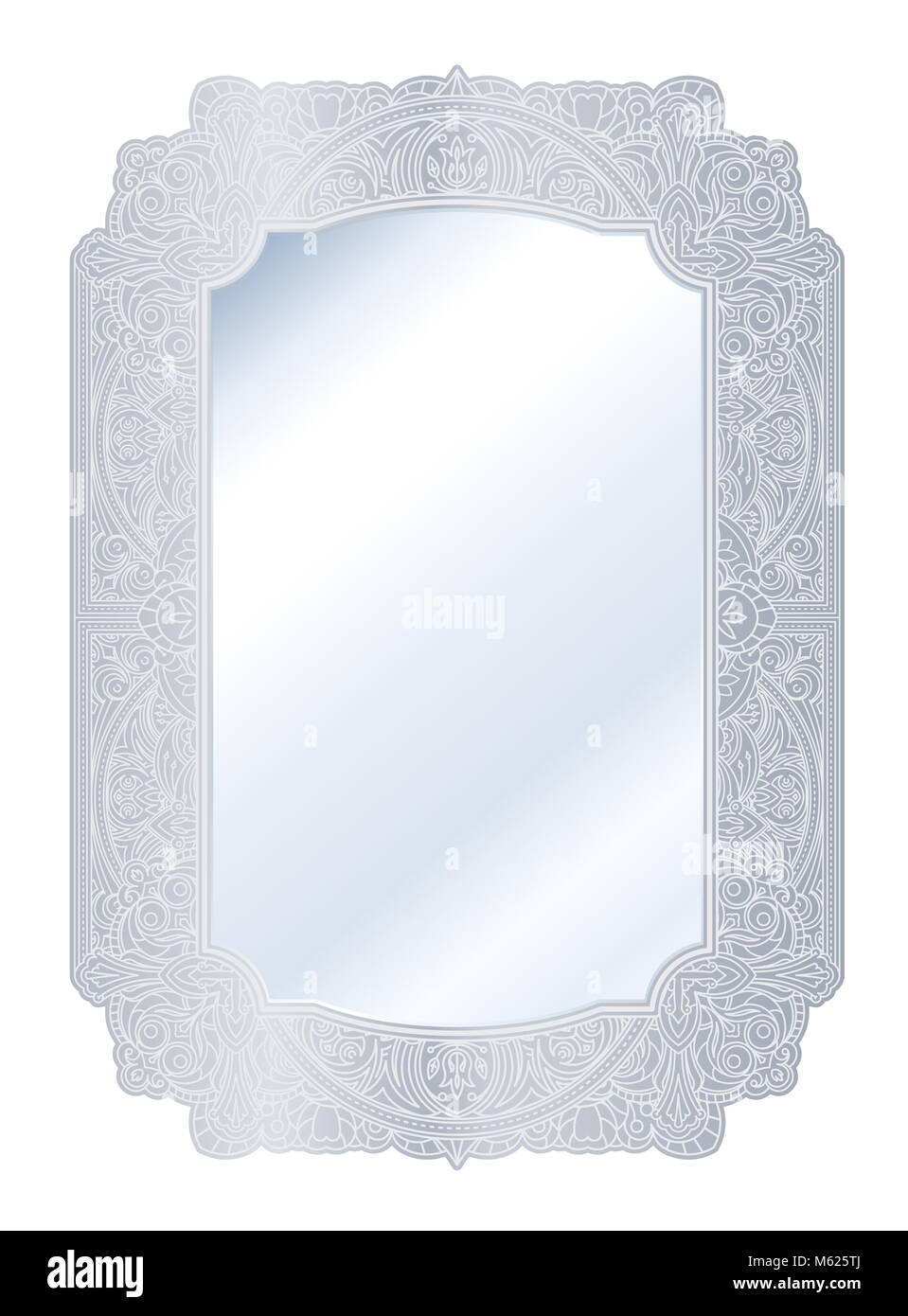 Specchio nel retro vintage ornato di argento telaio di confine. Illustrazione Vettoriale. Foto Stock