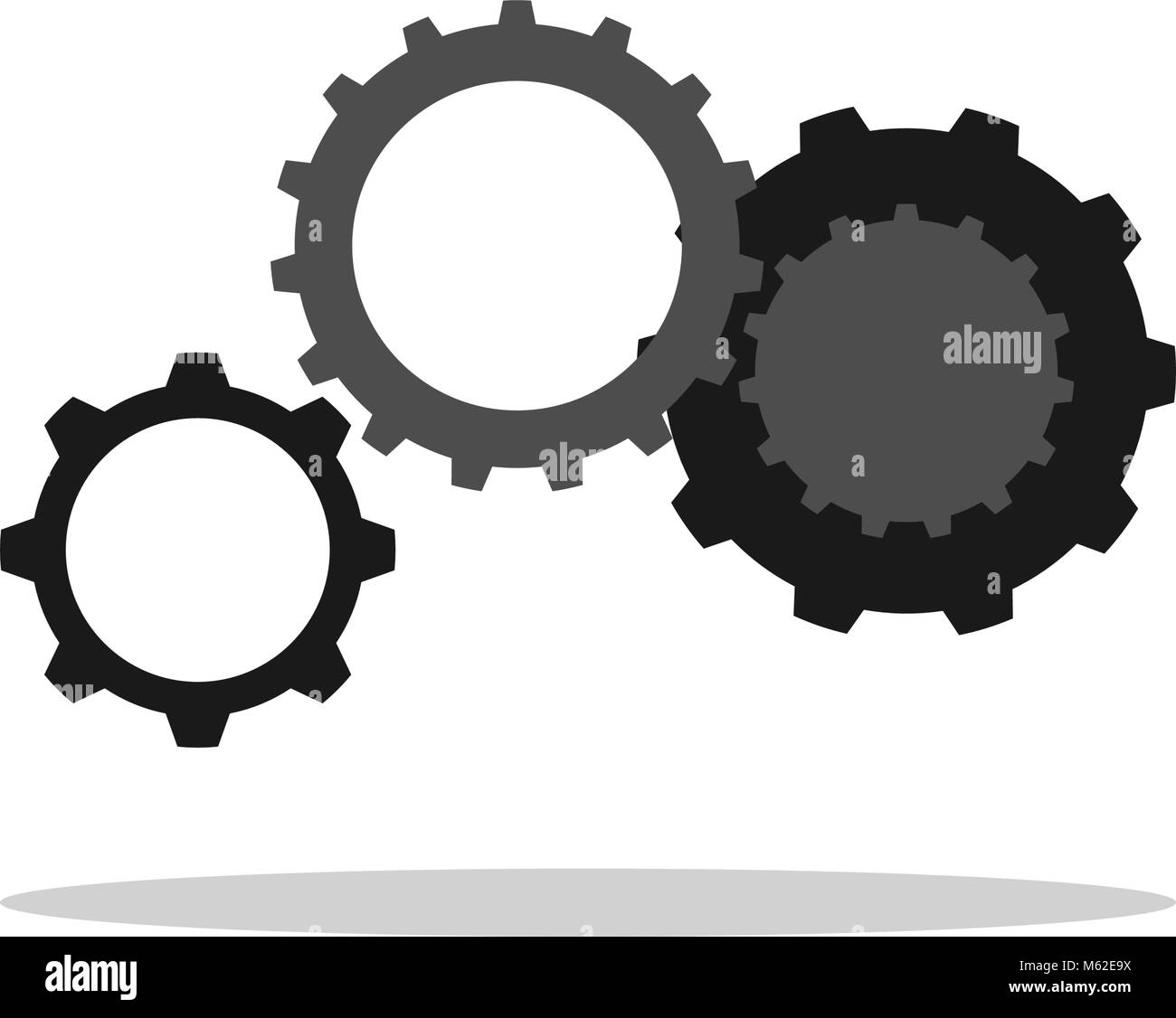 Serie di ruote dentate collegate. Raccolta di ingranaggi meccanici Illustrazione Vettoriale
