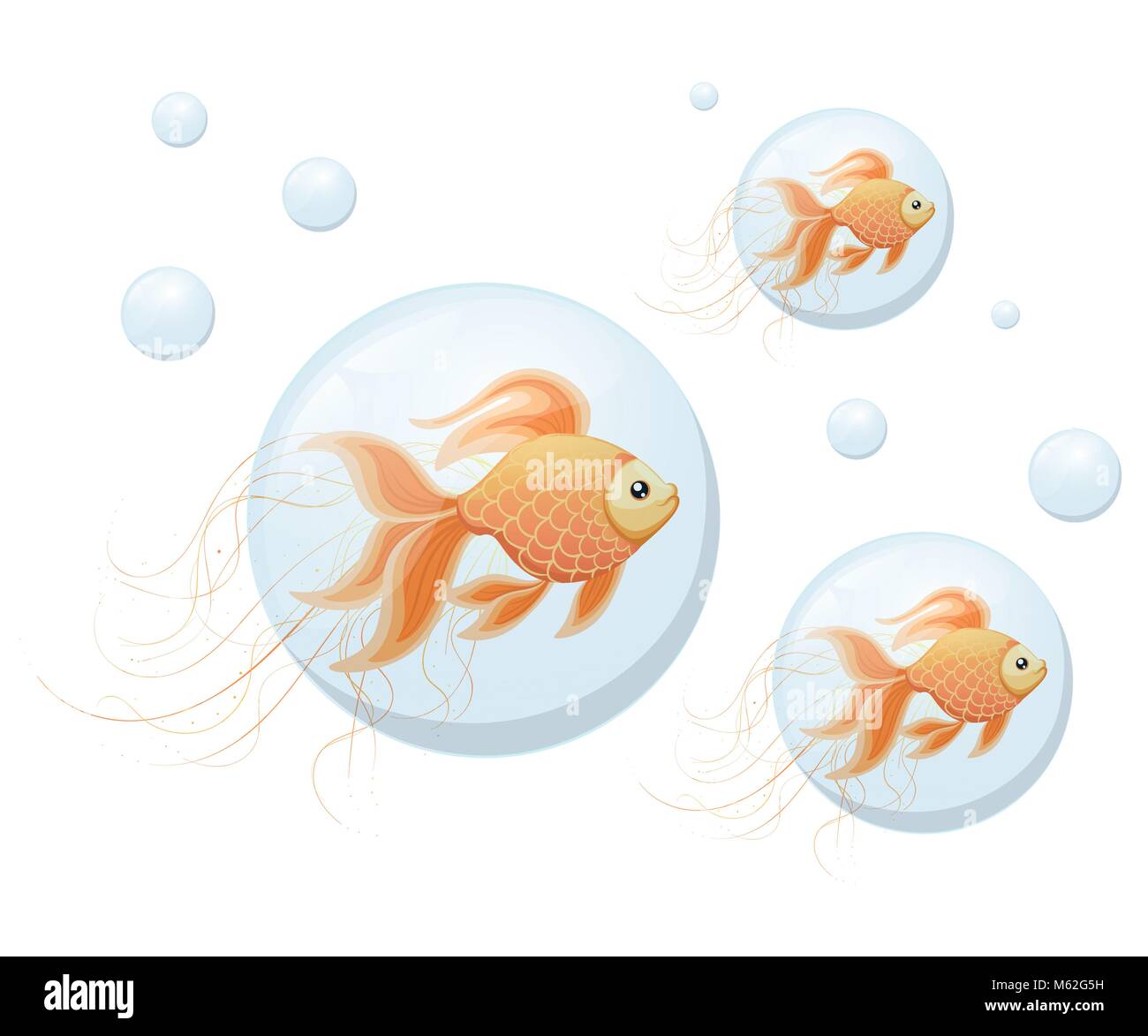 Orange Goldfish in bolle di aria illustrazione vettoriale su sfondo bianco pagina del sito web e mobile app design Illustrazione Vettoriale