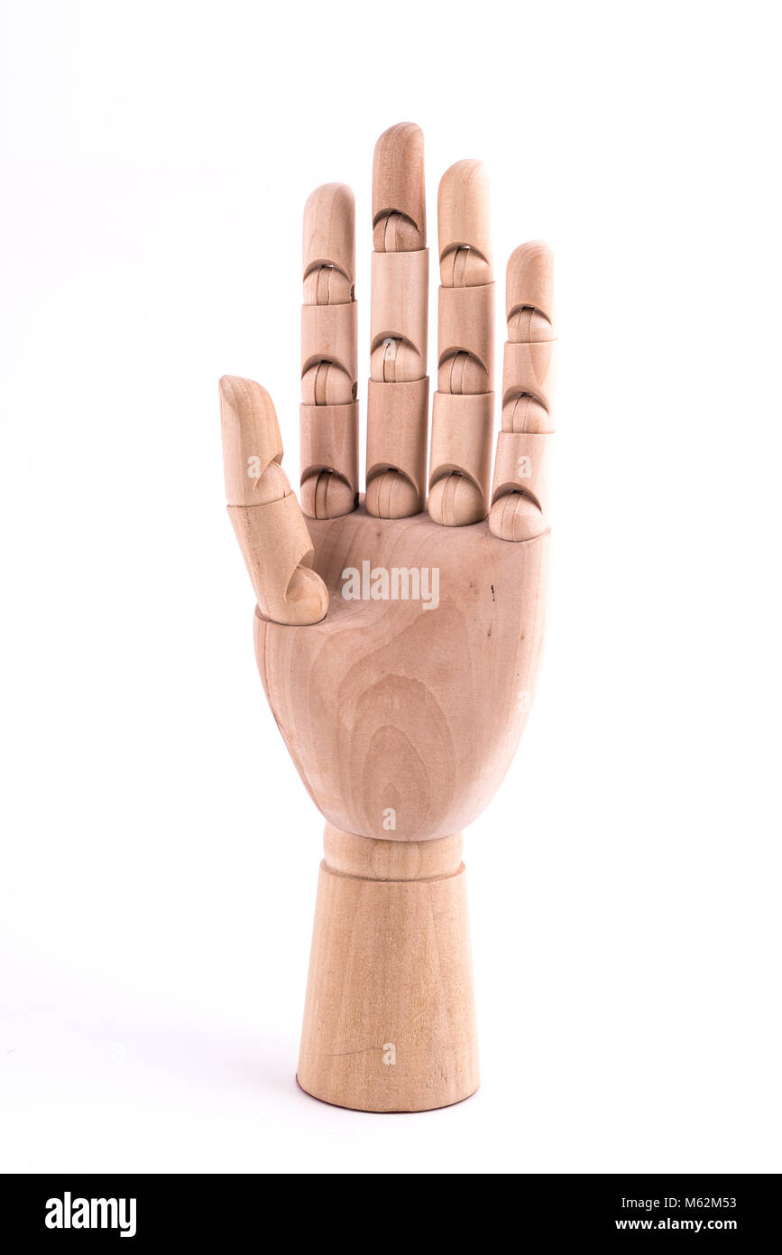 Il gesto di una articolata a mano in legno Foto Stock