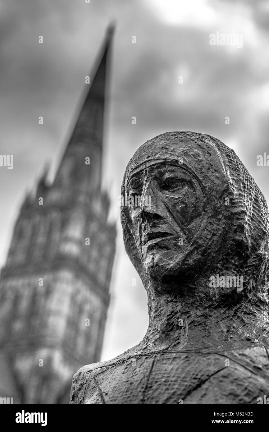 Passeggiate Madonna scultura nella motivazione della Cattedrale di Salisbury Foto Stock