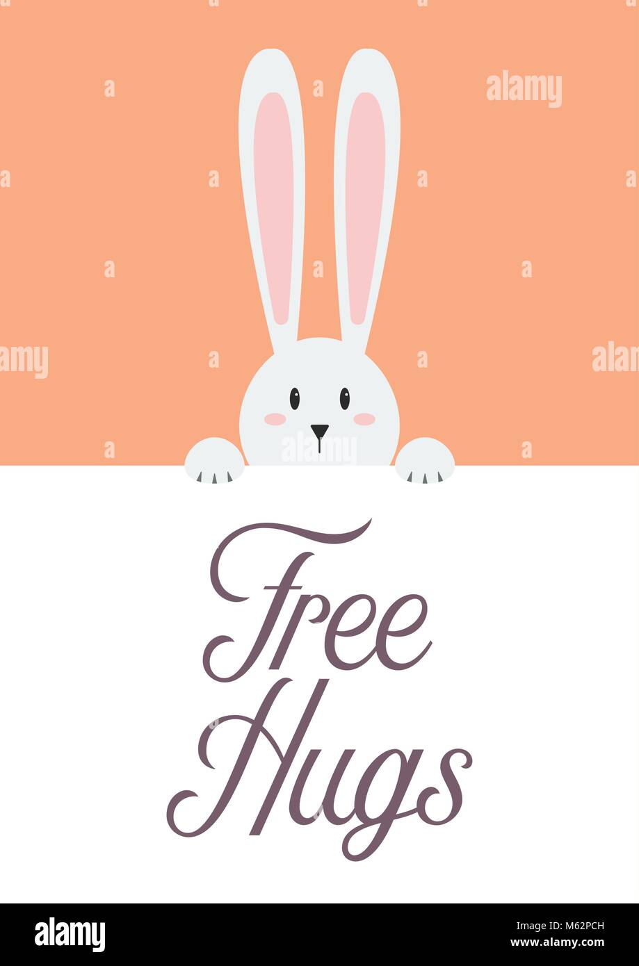 Coniglio Bianco con free hugs segno. Illustrazione Vettoriale Illustrazione Vettoriale