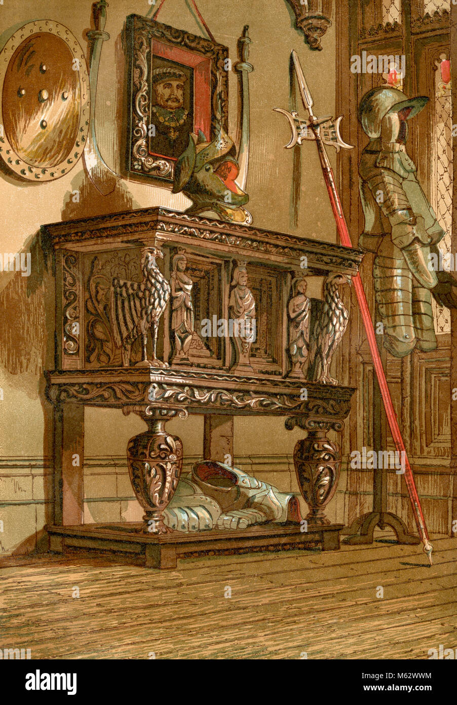 Un Elizabethan credenza o corte armadio. Da Vecchia Inghilterra: un museo pittorico, pubblicato nel 1847. Foto Stock