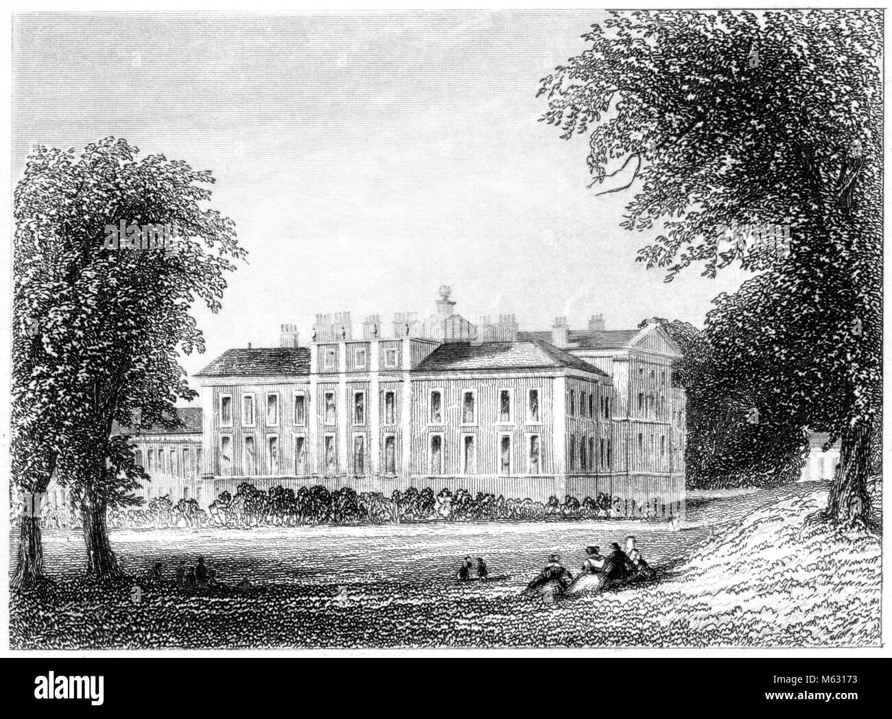 Una incisione di Kensington Palace di Londra scansionati ad alta risoluzione da un libro stampato nel 1851. Ritiene copyright free. Foto Stock