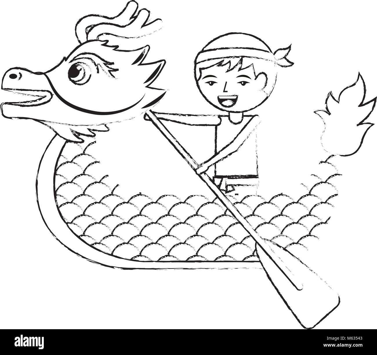 Drago Rosso uomo canottaggio festival cinese tradizionale Illustrazione Vettoriale