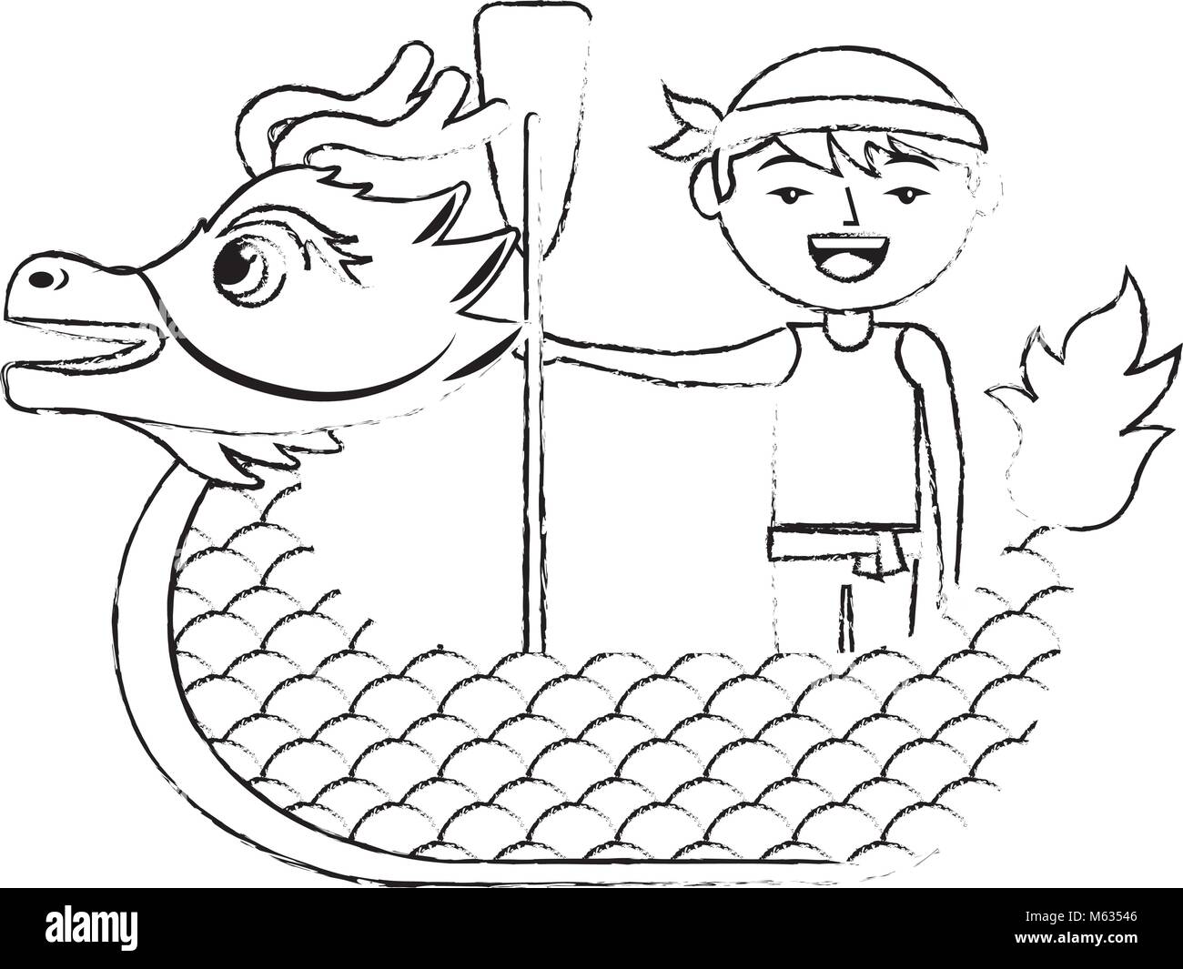 Drago Rosso uomo canottaggio festival cinese tradizionale Illustrazione Vettoriale