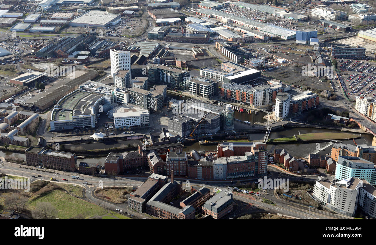 Vista aerea del Dock di Leeds, precedentemente Clarence Dock, West Yorkshire, Regno Unito Foto Stock