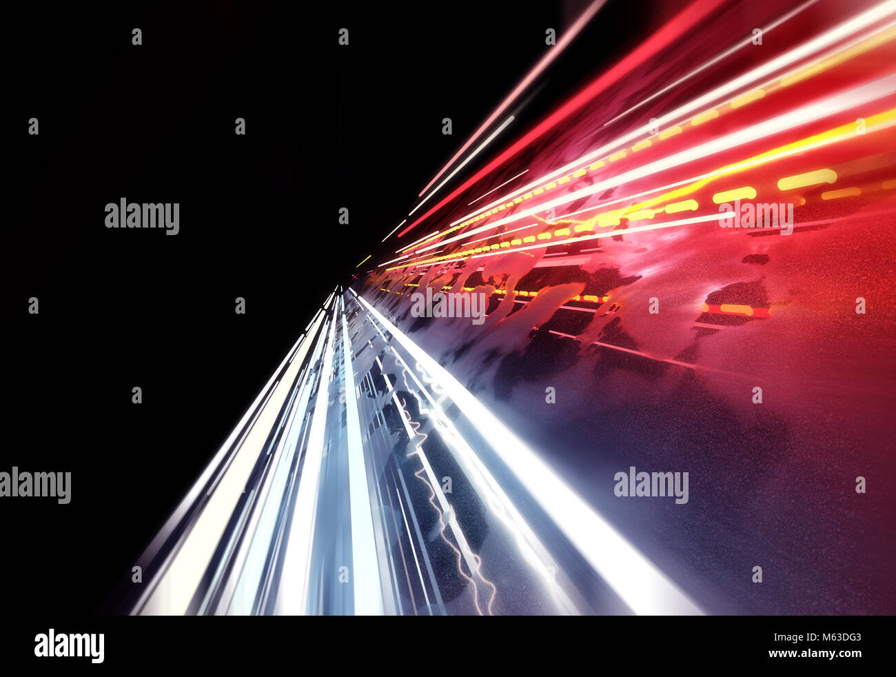 Streaming auto sentieri di luce sullo sfondo. 3D illustraion Foto Stock