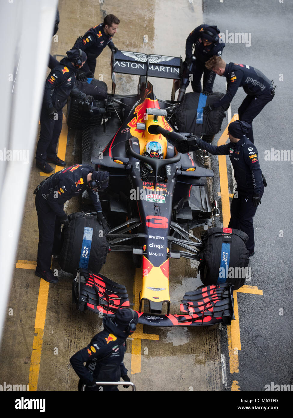 Montmelo, Spagna. 28 Feb, 2018. La terza giornata di F1 Winter Test a Barcellona sul Circuito de Catalunya. Daniel Ricciardo in Australia la guida del (3) Aston Martin Red Bull Racing RB14 Tag Heuer. Credito: UKKO Immagini/Alamy Live News Foto Stock