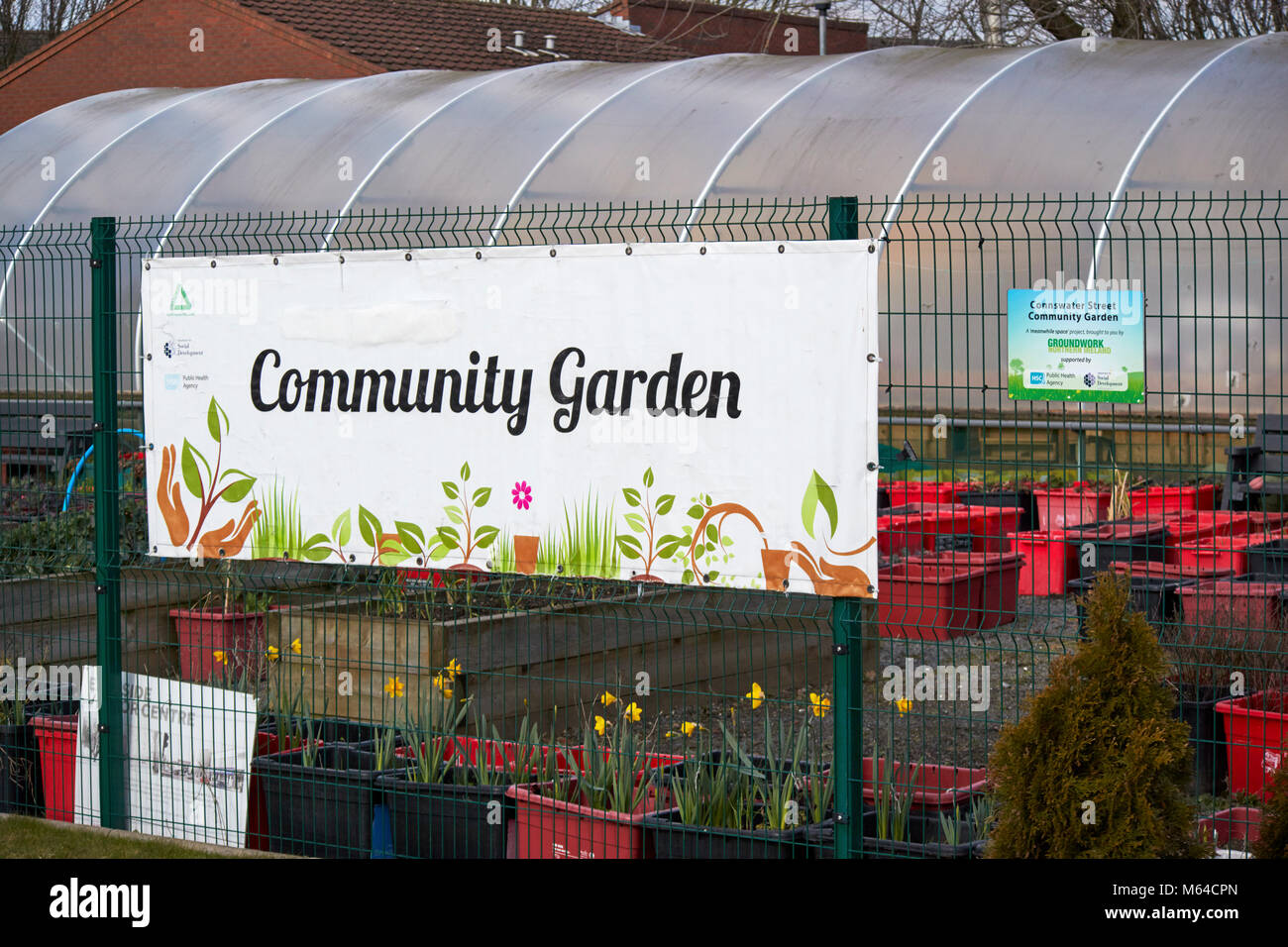 Giardino comunitario in area urbana di connswater in east belfast nel Regno Unito Foto Stock