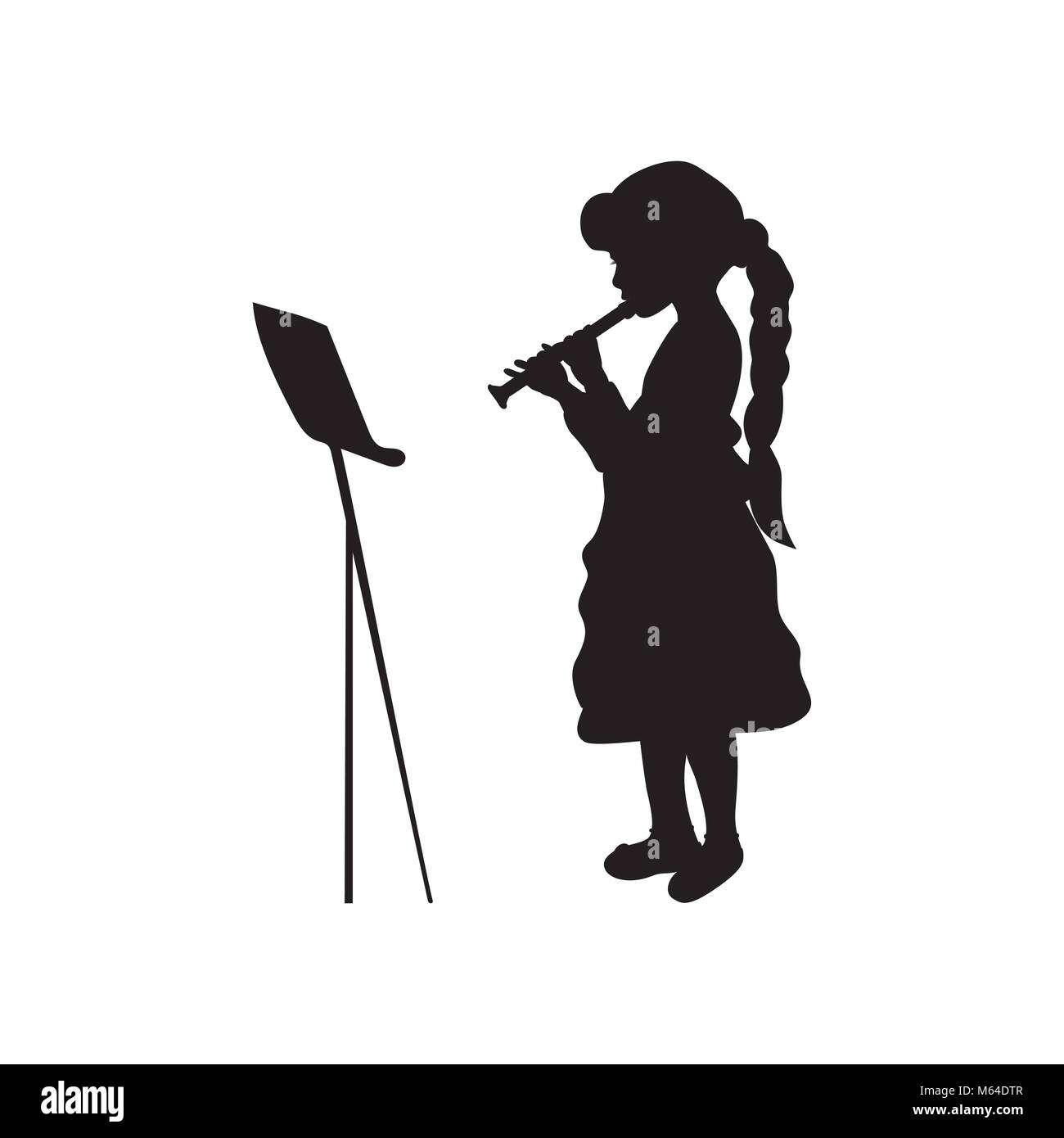 Silhouette ragazza suonare musica flauto Illustrazione Vettoriale