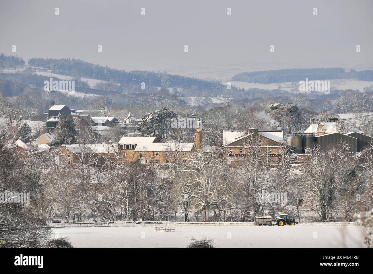 Neve a Masham cortesia 'Bestia da est' Yorkshire Regno Unito Foto Stock