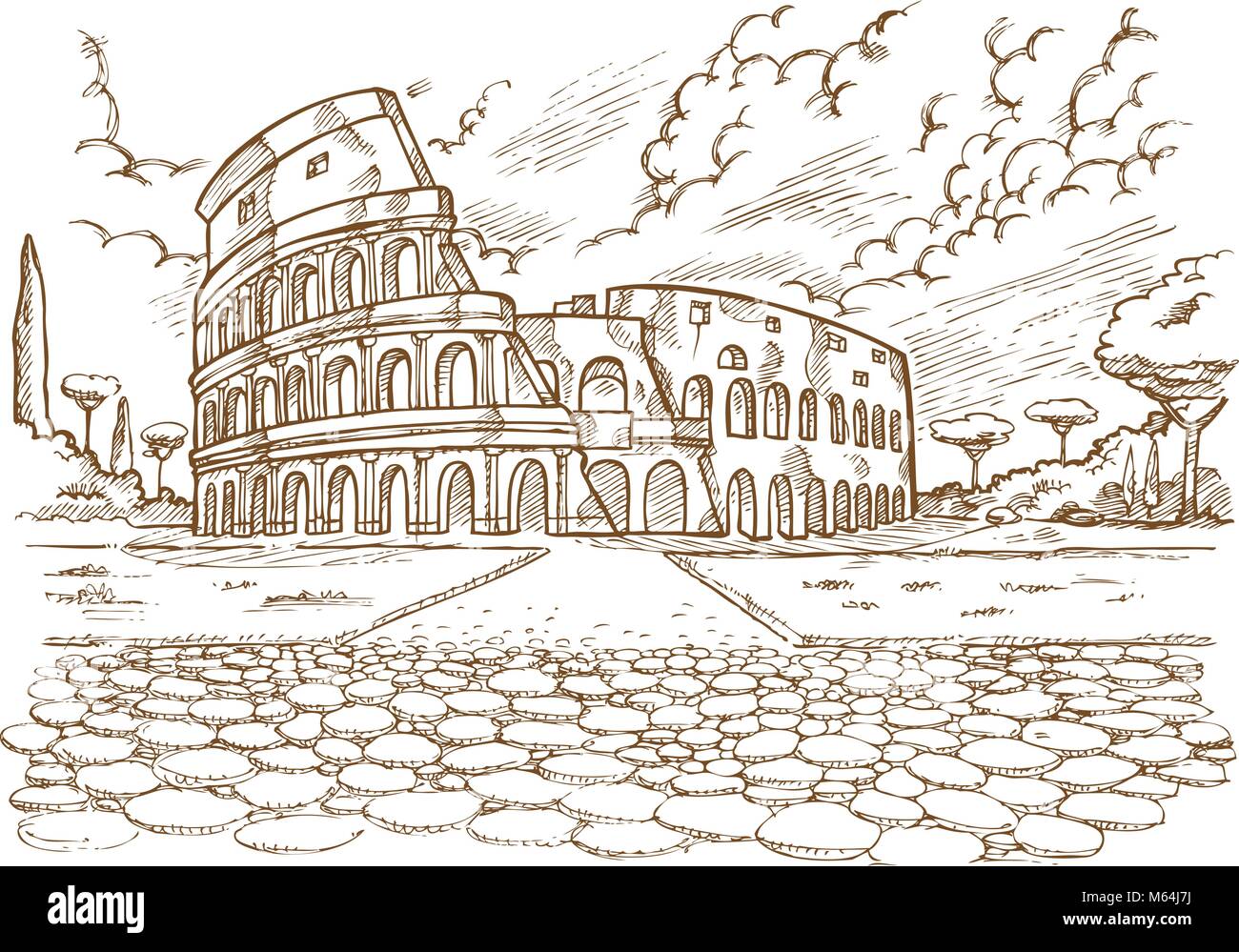 Colosseo disegnare a mano su sfondo bianco Illustrazione Vettoriale