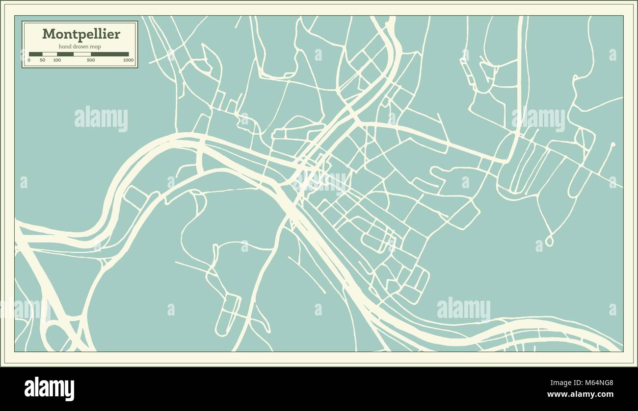 Montpelier Vermont USA Mappa della città in stile retrò. Mappa di contorno. Illustrazione Vettoriale. Illustrazione Vettoriale