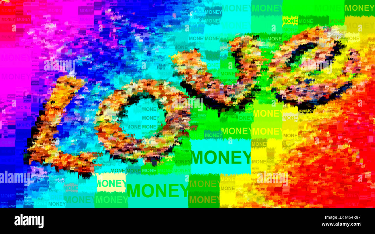 Una illustrazione astratta circa l amore di denaro fatto in una parola di stile arte Foto Stock