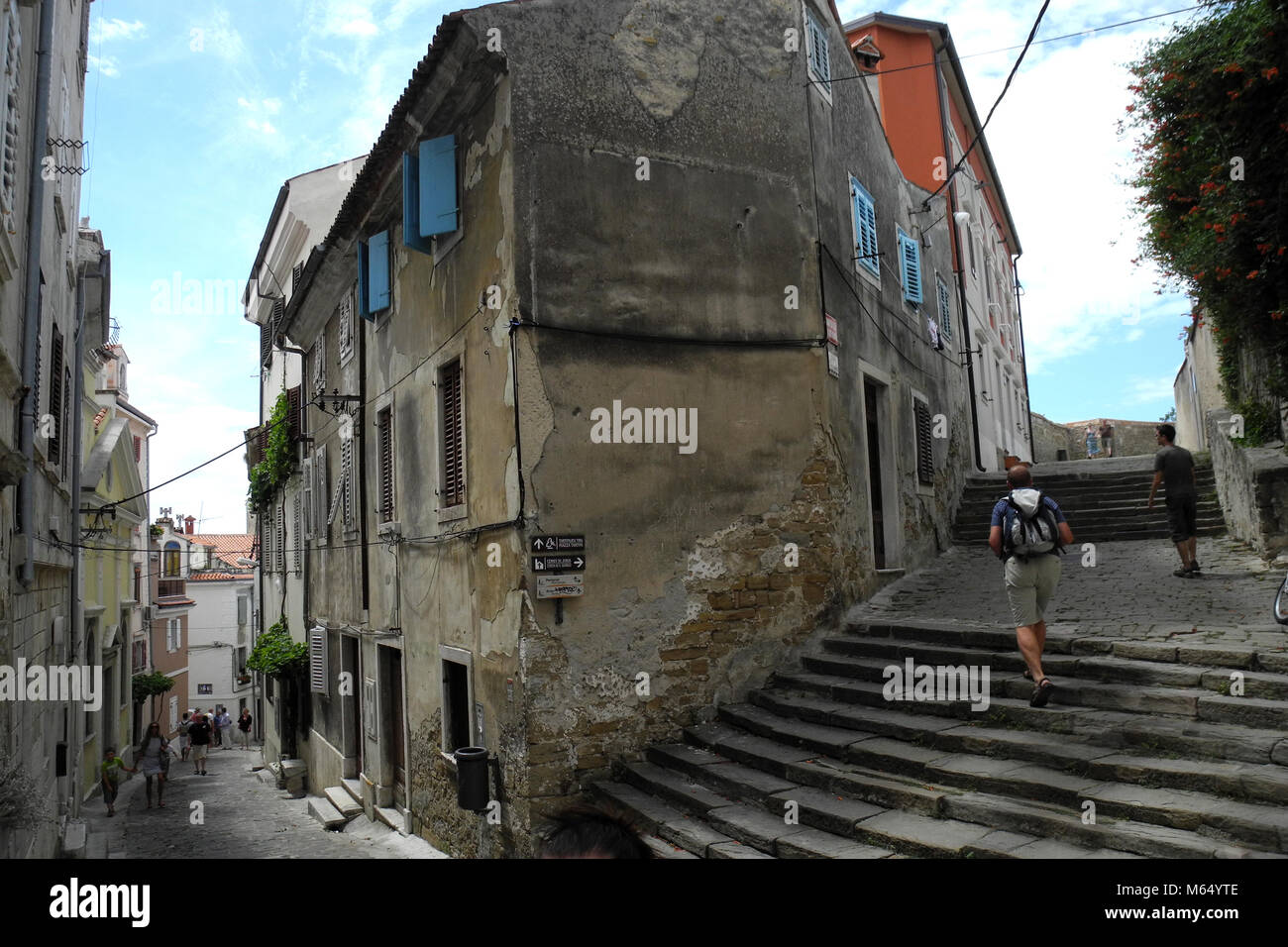 Dettagli della parte vecchia della città di Pirano Foto Stock