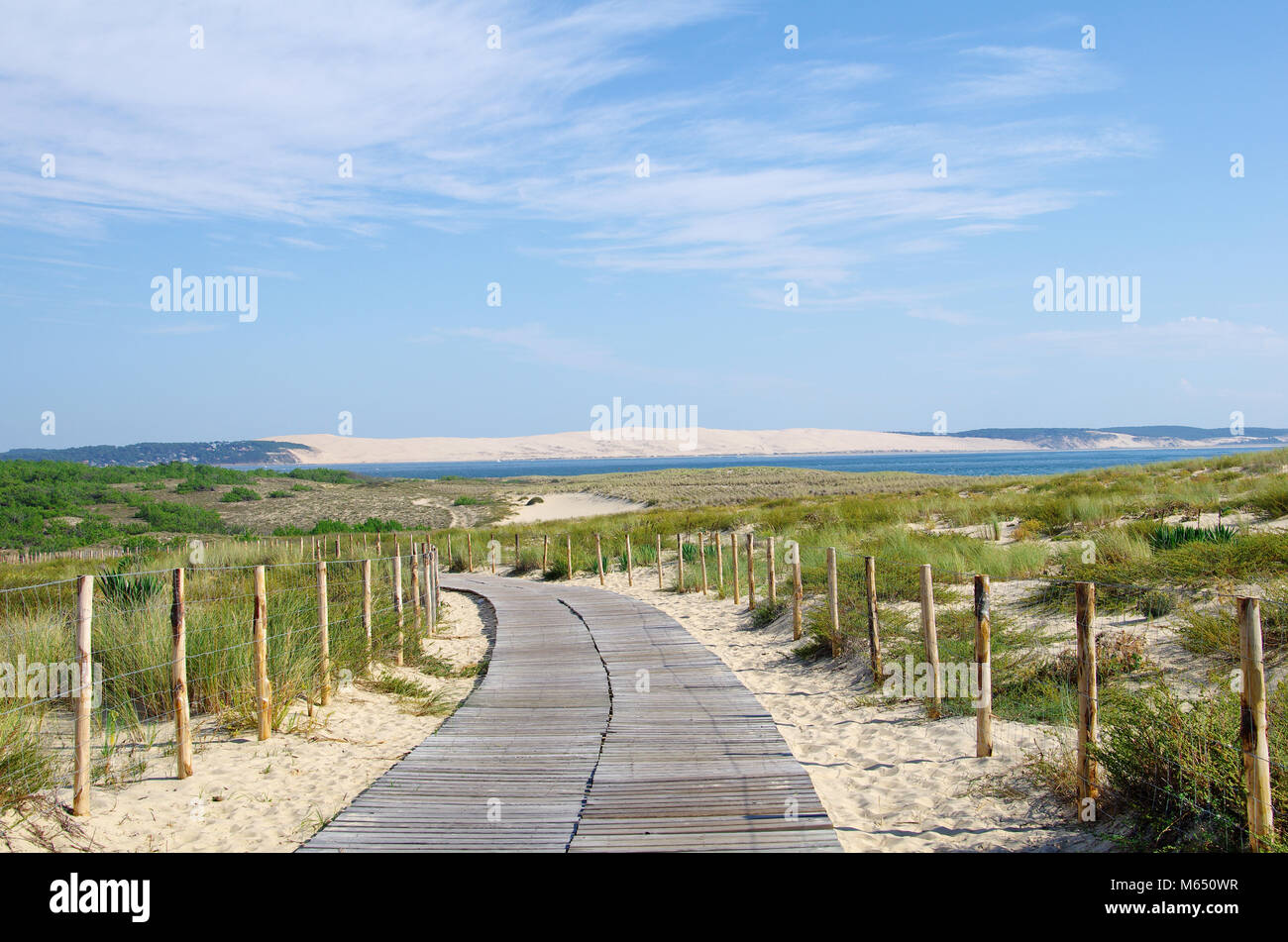 Seascape panoramico. Ampia vista sulla pyla pilat duna. gironde Aquitaine, Francia Foto Stock