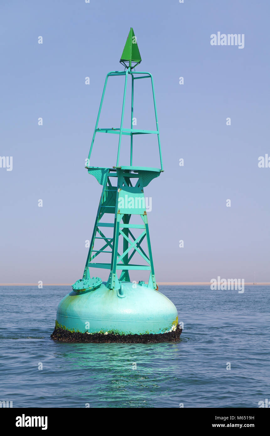 Verde metallizzato boa galleggiante sul mare Foto Stock