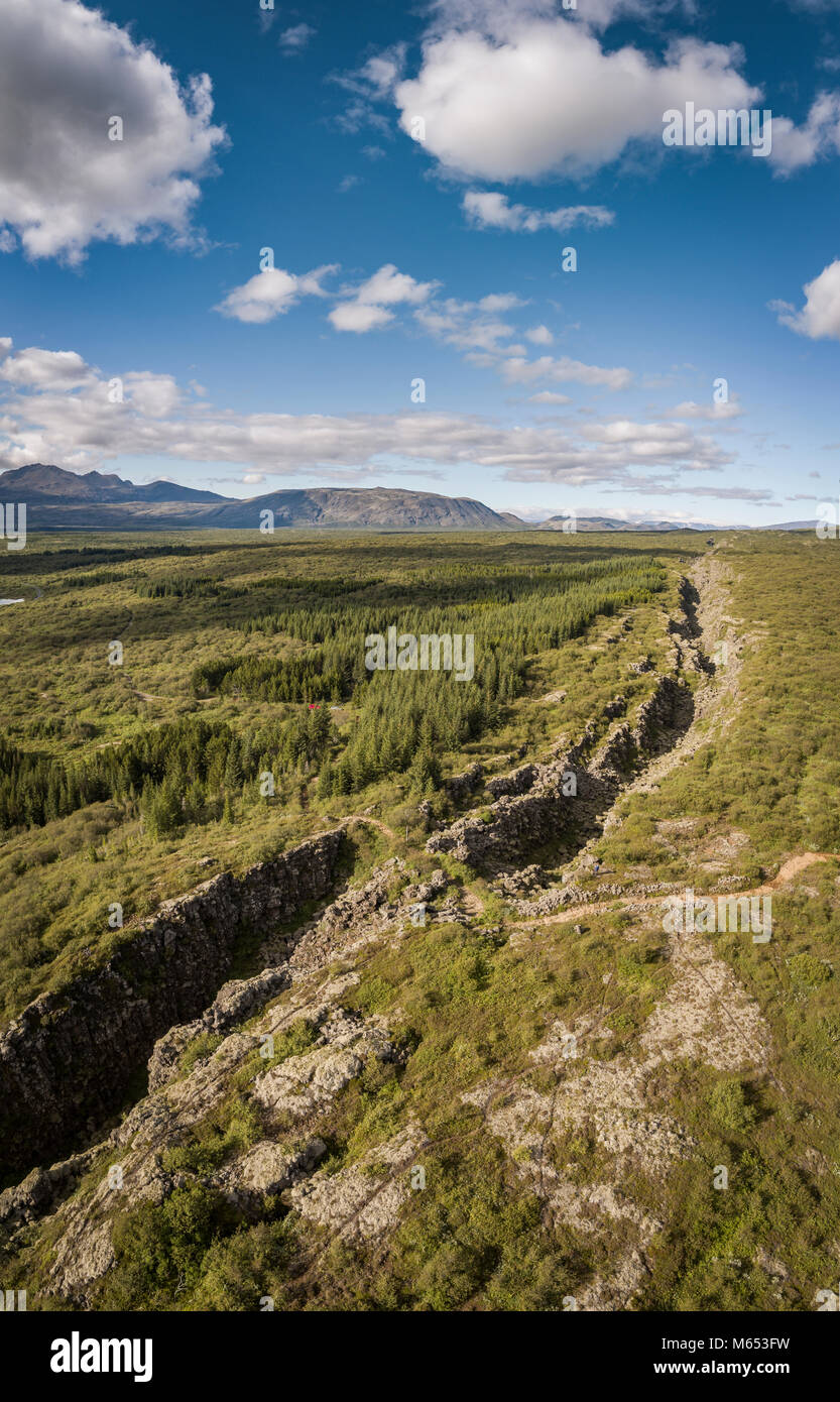 Fessura Almannagja. Thingvellir National Park, un sito Patrimonio Mondiale dell'Unesco, Islanda. Foto Stock