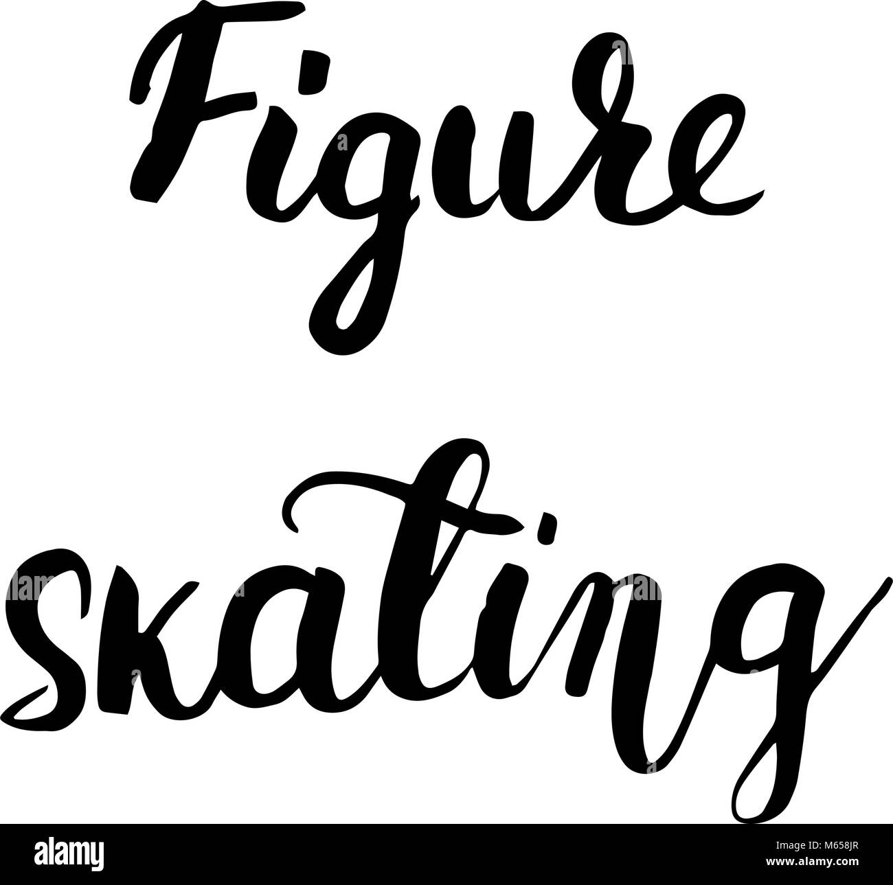 La figura pattinare la mano nera scritte isolato di testo su sfondo, illustrazione vettoriale. Sport e fitness, attività di progettazione del vettore. Per la stampa di logo, T-shirt Illustrazione Vettoriale