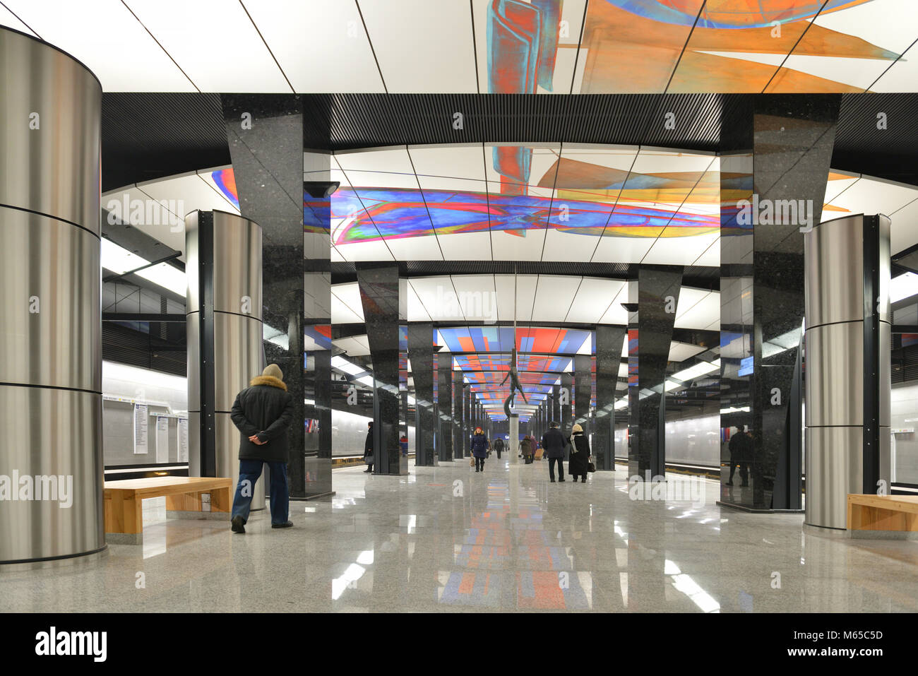 Il CSKA, stazione su Bolshaya Koltsevaya la linea della metropolitana di Mosca. Ha aperto il 26 febbraio 2018 come una delle cinque stazioni iniziale sulla nuova linea Foto Stock