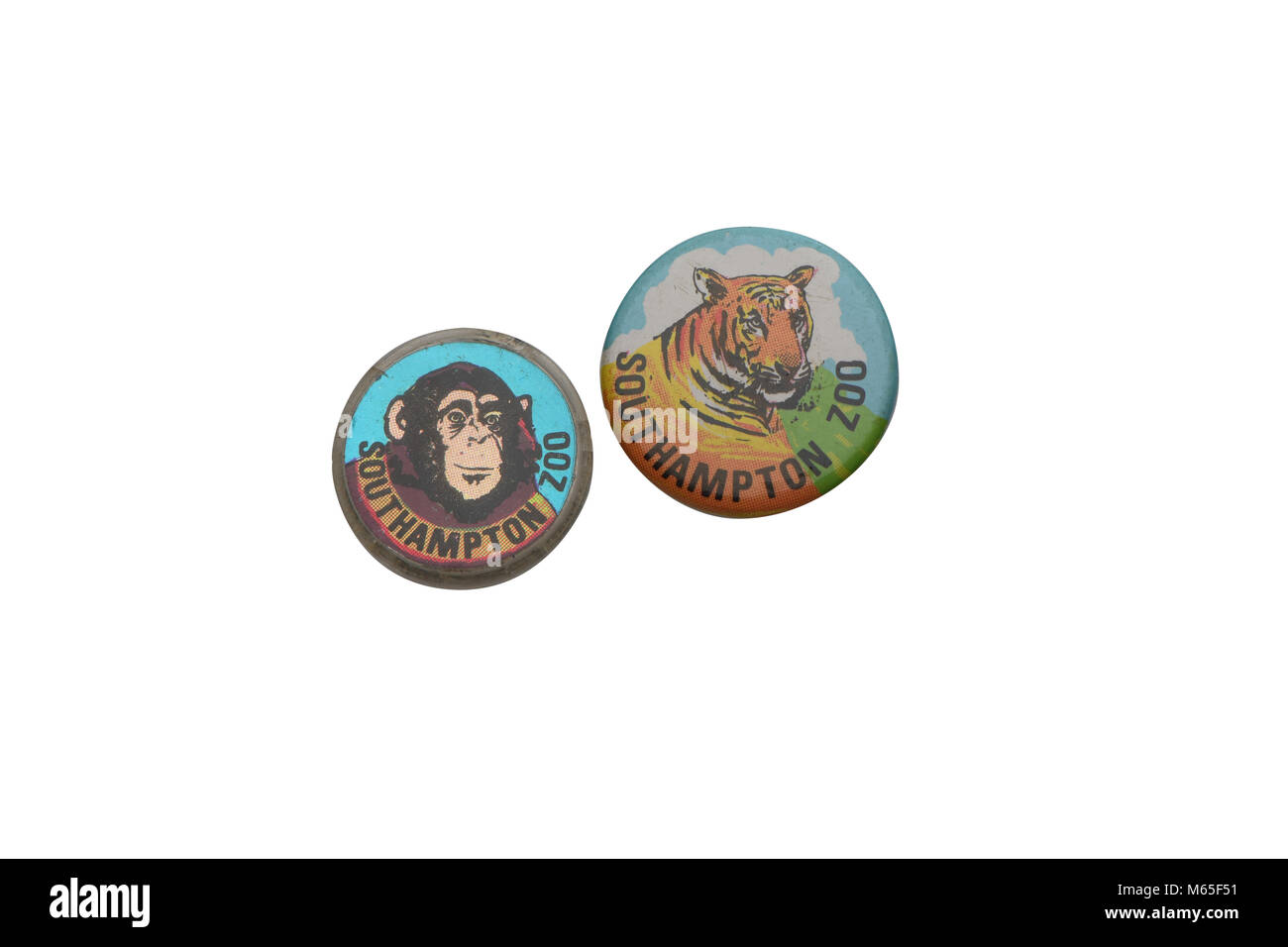 Un degli anni settanta era lo zoo di Southampton il badge collezionabile su uno sfondo bianco. Lo zoo non esiste più rispetto alle attuali giardini zoologici non era un animale gentile. Foto Stock