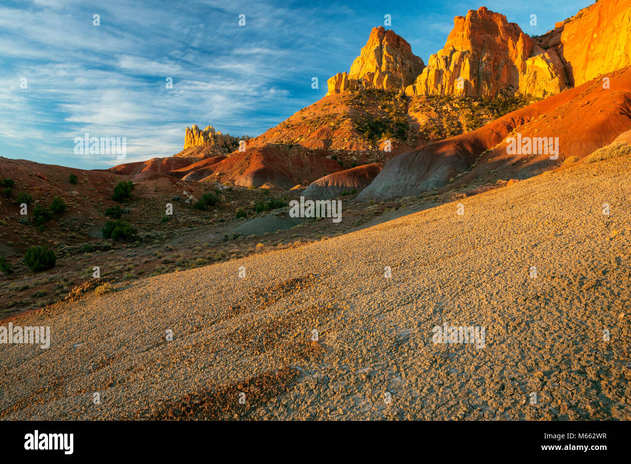 Sunrise, Bentonite Hills, Cerchio scogliere, Grand Staircase-Escalante monumento nazionale, Utah Foto Stock