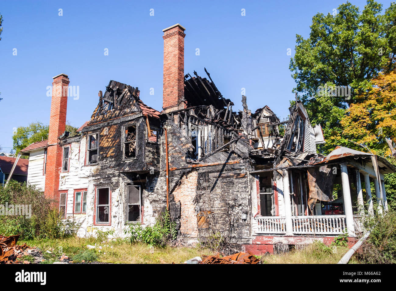 West Virginia, Appalachia Greenbrier County, Ronceverté, casa danneggiata dal fuoco, case, edificio, bruciato, condannato, WV0410060019 Foto Stock