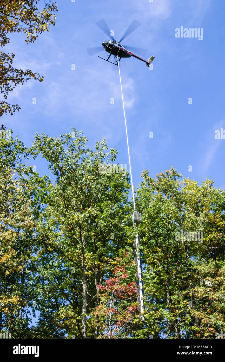 West Virginia, Appalachia Nicholas County, Leivasy, elicottero, potatura di alberi alti vicino a linee elettriche, sega verticale, American Electric Power Company, WV0410070 Foto Stock