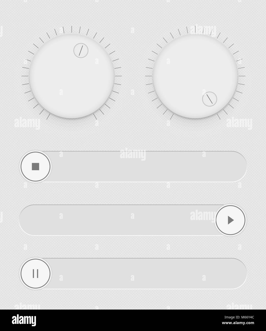 Set di pulsanti e cursori. Luce di controllo di interfaccia utente. Una sana gestione. Web icone. I cursori del bianco su on e off. Illustrazione Vettoriale Illustrazione Vettoriale