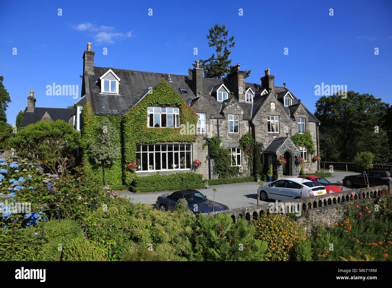 Penmaenuchaf Hall Hotel, un hotel a tre stelle a Penmaenpool vicino a Dolgellau,Gwynedd, Galles del Nord, Regno Unito. Foto Stock