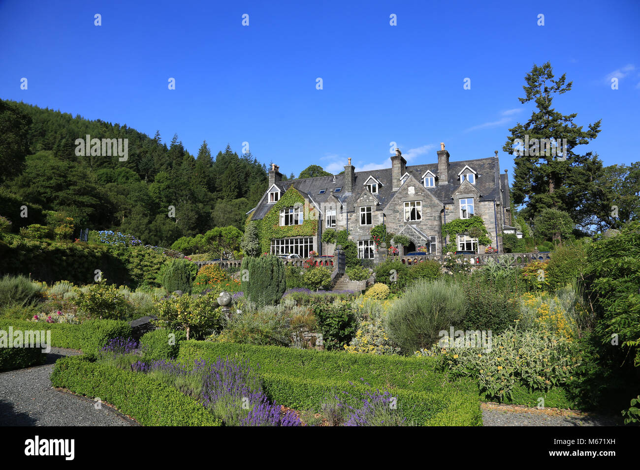 Penmaenuchaf Hall Hotel, un hotel a tre stelle a Penmaenpool vicino a Dolgellau,Gwynedd, Galles del Nord, Regno Unito. Foto Stock