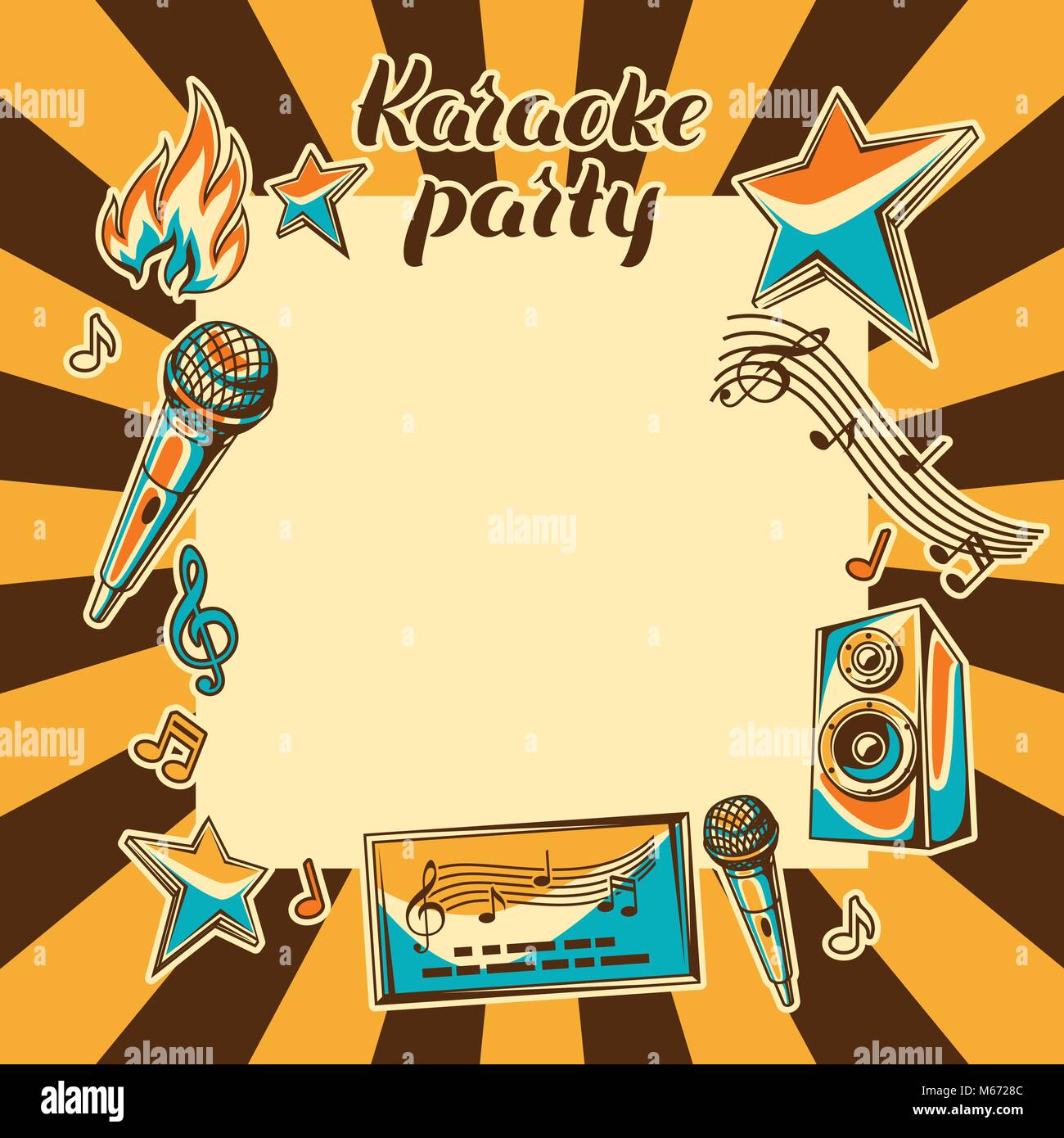Karaoke Partito card. Evento di musica di sottofondo. Illustrazione in stile retrò Illustrazione Vettoriale
