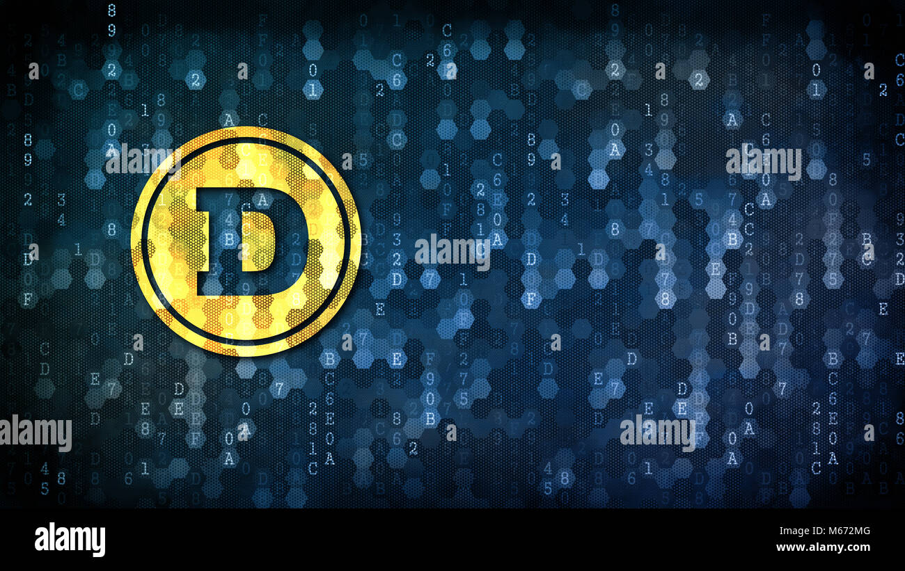 Dogecoin - Icona sullo sfondo digitale. Foto Stock