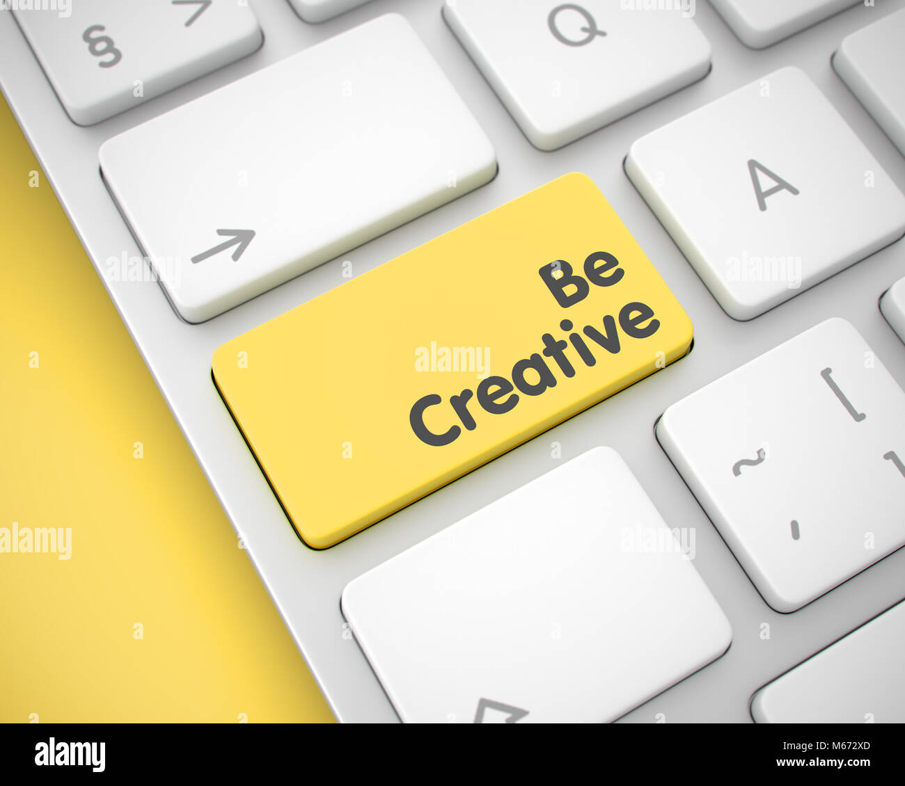 Essere creativi - Testo sul giallo pulsante della tastiera. 3D. Foto Stock