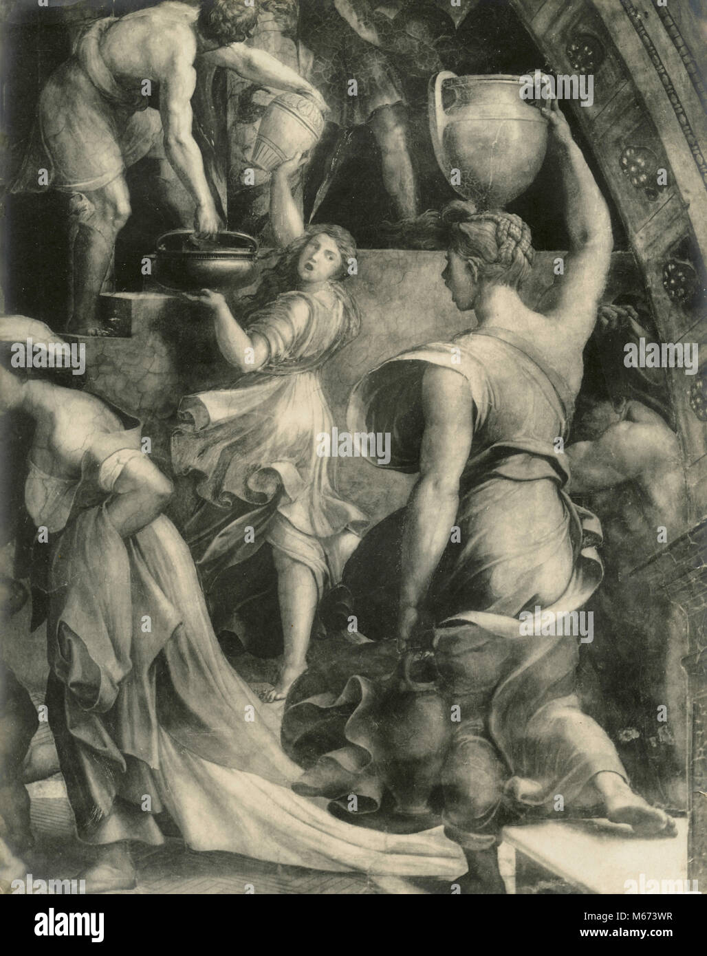 Roma quartiere Borgo sul fuoco, dipinto di Raffaello Foto Stock