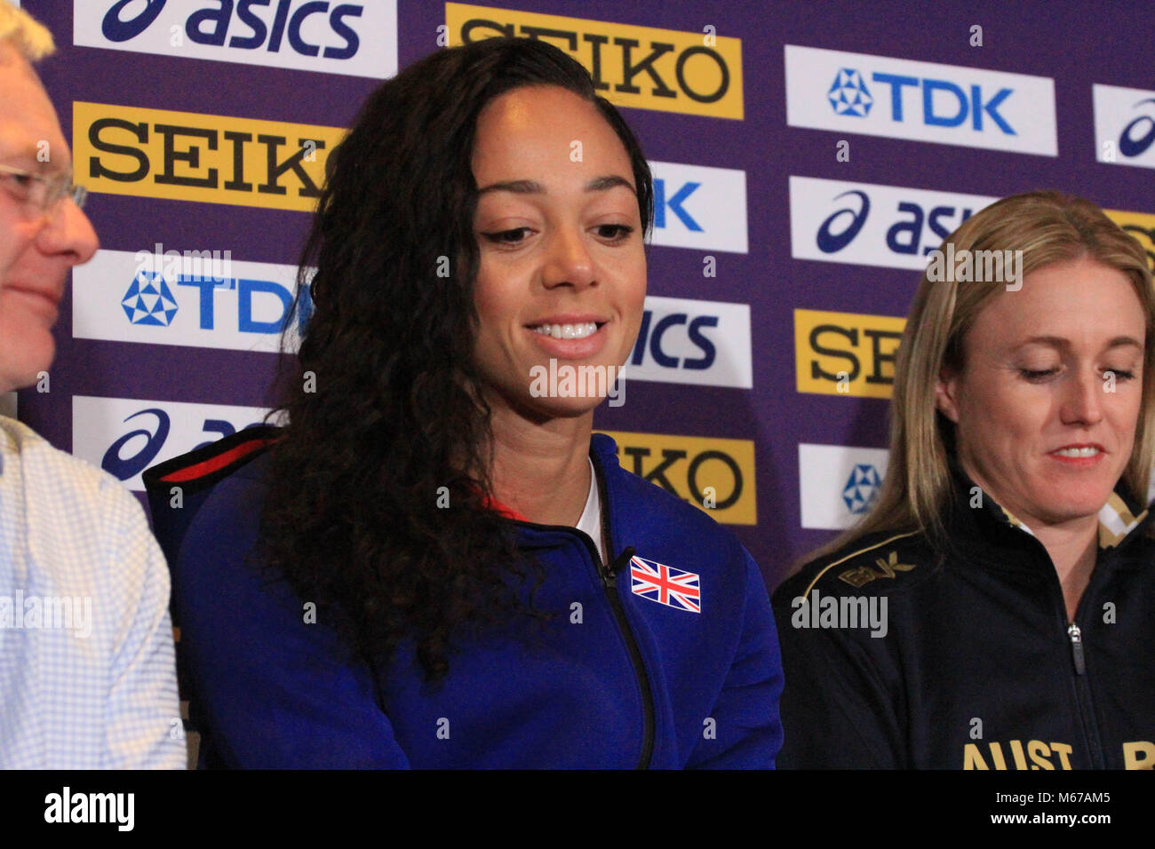 Birmingham, Regno Unito. 1 Marzo, 2018. Katarina JOHNSON-Thompson (GRAN BRETAGNA) parla alla stampa durante la conferenza stampa di apertura presso i Campionati mondiali Indoor di Birmingham, Inghilterra. Credito: Ben Booth/Alamy Live News Foto Stock