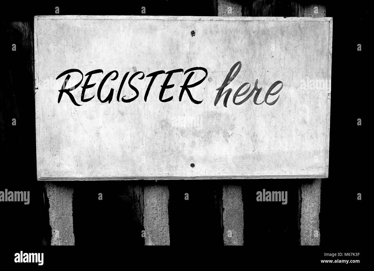 Registrati qui segno Foto Stock