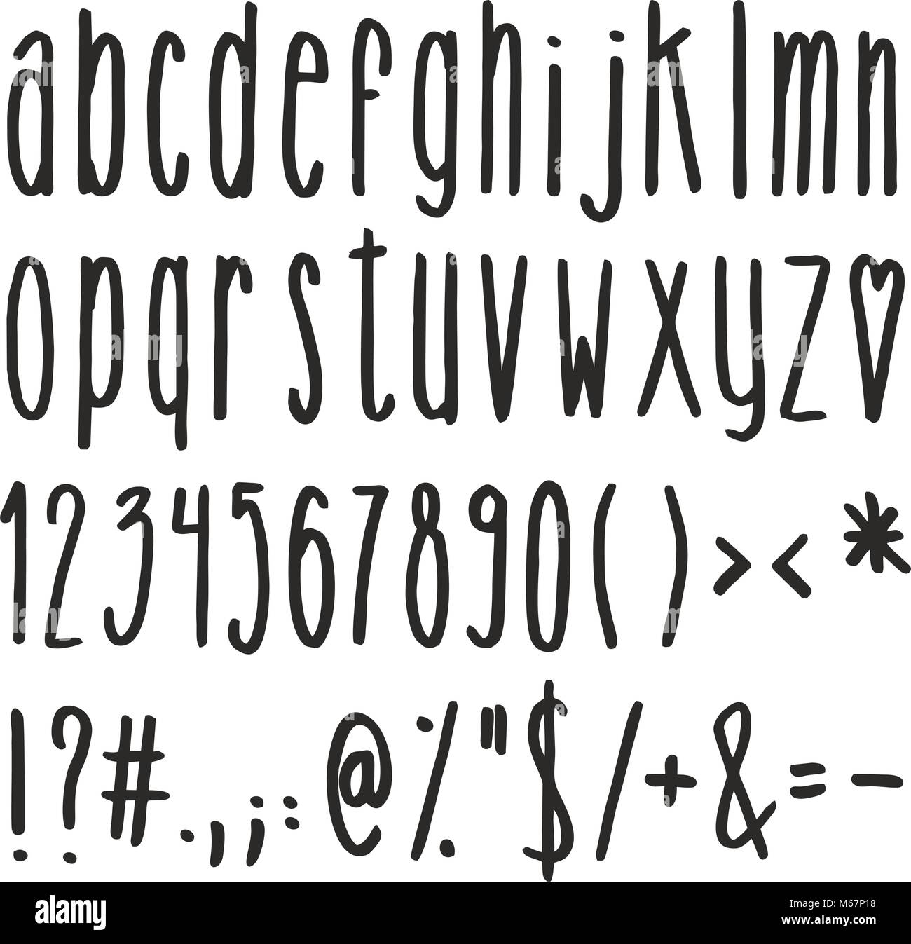 Alte e Skinny calligrafia Alfabeto, numeri e simboli piccoli Illustrazione Vettoriale