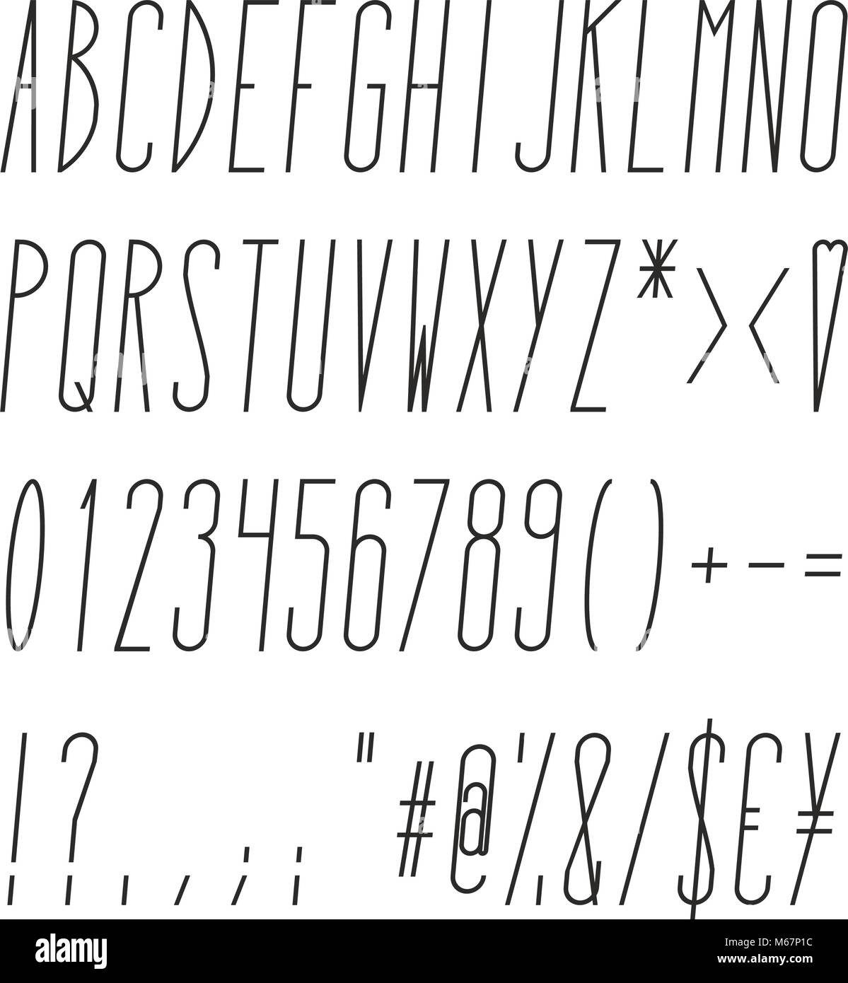 Alte e Skinny alfabeto italico, numeri e simboli Immagine e Vettoriale