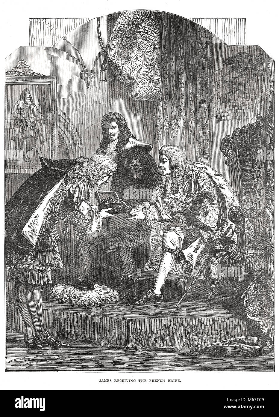 Re Giacomo II, ricevendo il francese corrompere, circa 1685 Foto Stock