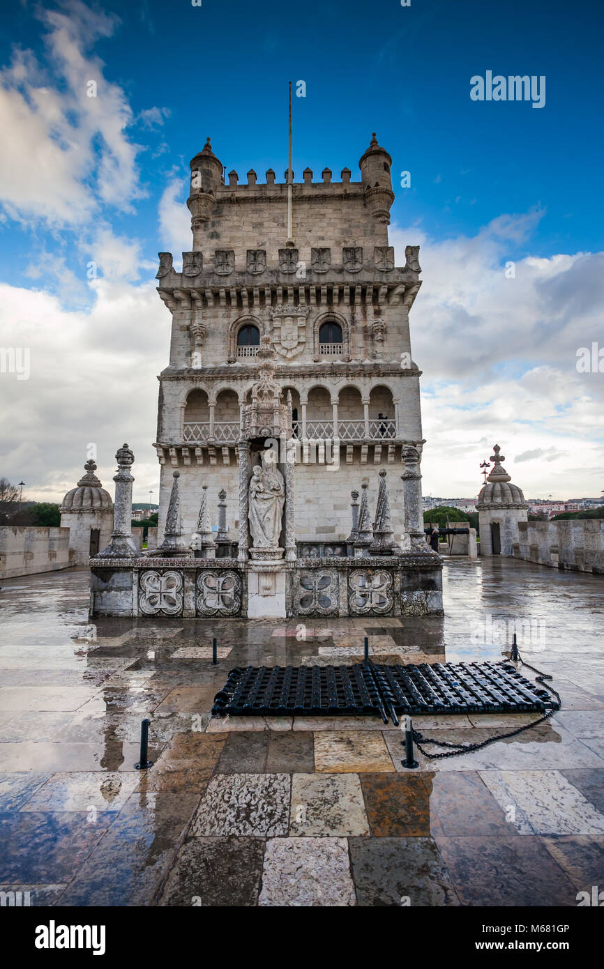 Lisbona, Portogallo - La Torre di Belem, 1515-1521, di Francisco de Arruda, quartiere Belem, Lisbona (Patrimonio Mondiale UNESCO, 1983), provincia storica di e Foto Stock