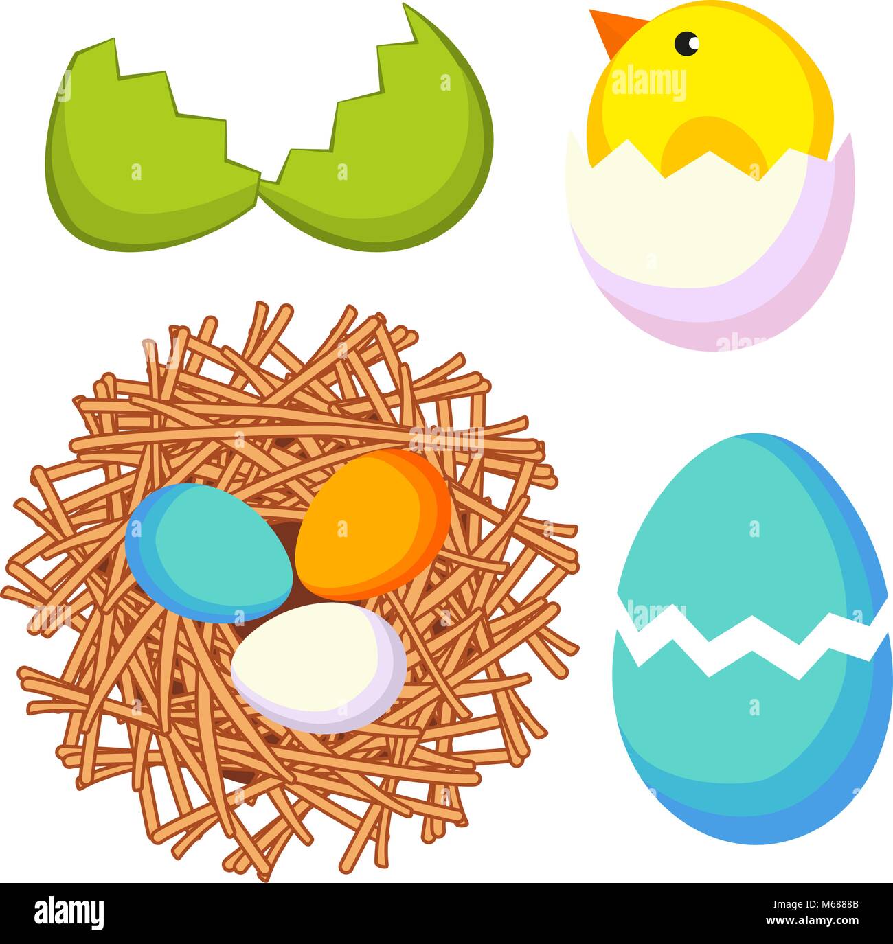 Cartoon easter icona set nido di pollo guscio d'uovo. Illustrazione Vettoriale