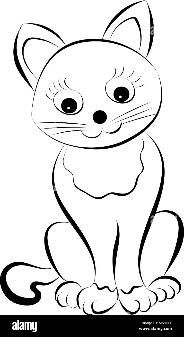 Cartoon carino cat silhouette su sfondo bianco Illustrazione Vettoriale