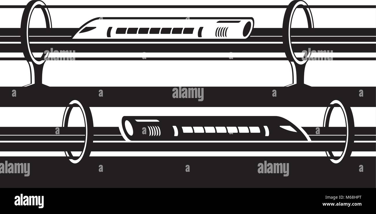Hyperloop overground e treni per la metropolitana - illustrazione vettoriale Illustrazione Vettoriale