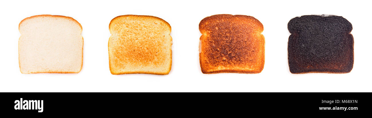 Un collage di diversi livelli di buio quando si tratta di Toast - Qual è la vostra preferenza? Foto Stock