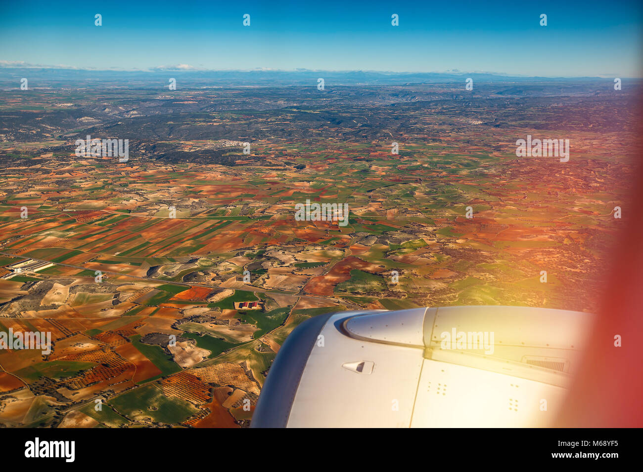 Vista aerea del paesaggio da aereo vicino a Madrid, Spagna Foto Stock