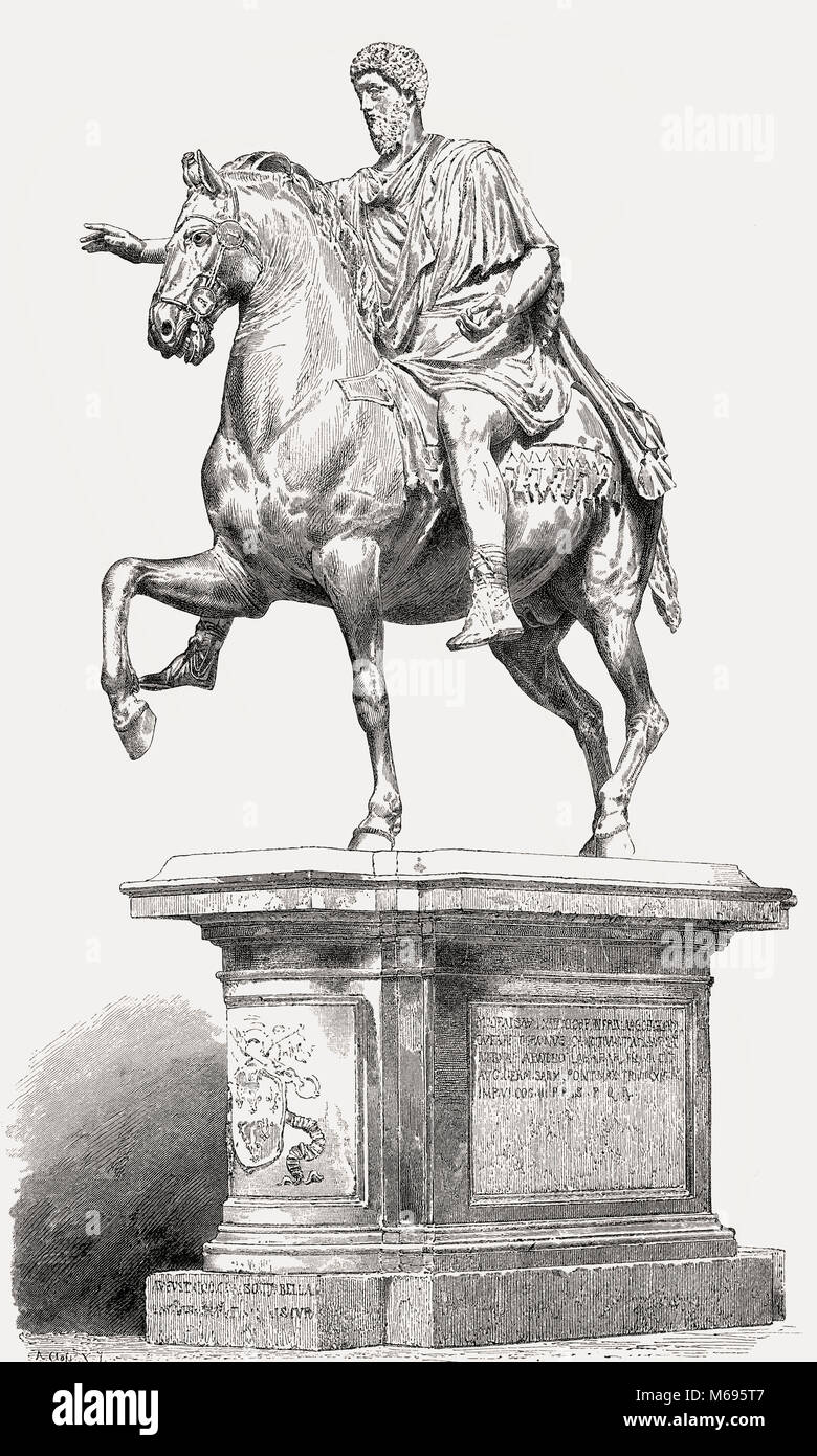 Statua equestre di Marco Aurelio, Marco Aurelio Antonino Augusto; 121 - 180 D.C. imperatore romano Foto Stock