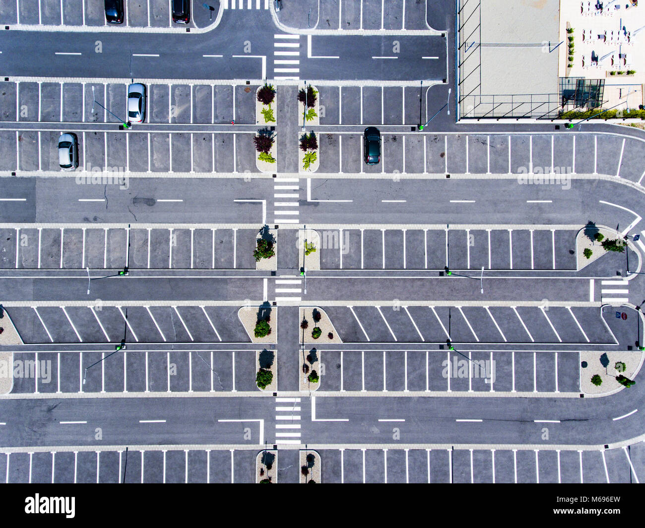 Parcheggio gratuito spots top down vista aerea Foto Stock